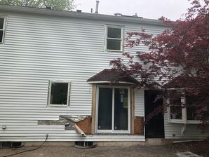 Before & After Siding & Gutters in Lawerence, NJ Monogram D5 Dutchlap Frontier Blend 
5" White K Style seamless gutters and leaders (2)