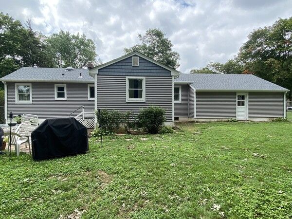 Before & After Roof replacement, Gutters, & Siding in Milltown, NJ  Cedar Impressions Flagstone
Monogram Granite Gray
5" K Style Gutters, leaders and downspouts
Louvered white shutters
GAF Timberline HDZ Oyster Gray 
D4 Clapboard D7 Cedar (5)