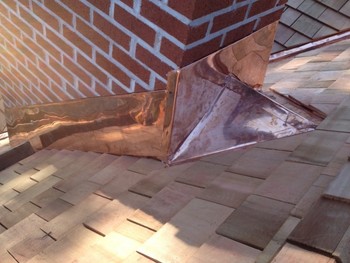 Copper Chimney Flashing on cedar shake roof in Rumson, NJ